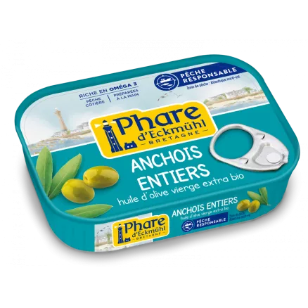 Anchois entiers à l'huile d'Olive vierge Bio-115g-Phare d'Eckmühl