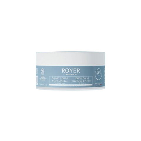 Baume corps nourrissant à la bave d'escargot de Royer cosmétique : un baume bio à 30 % de bave d'escargot bio fraîche et au beurre de karité bio, qui nourrit et hydrate la peau du corps, même sèche.