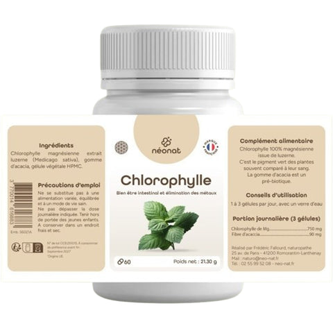Boîte Chlorophylle Magnésienne 60 gélules Néonat, complément détox 100 % luzerne sans additif.