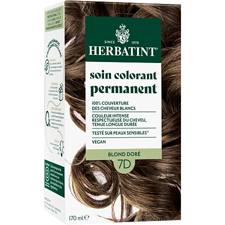 Coloration permanente Blond doré 7D Herbatint - kit 170 ml