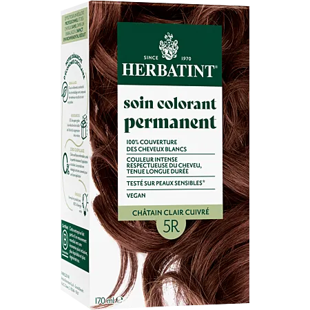 Coloration permanente Châtain clair cuivré 5R Herbatint - kit 170 ml