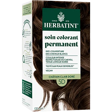 Coloration permanente Châtain clair doré 5D Herbatint - kit 170 ml