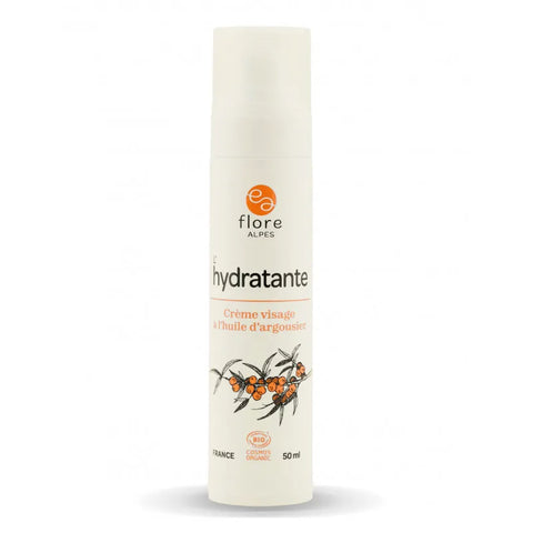 Tube Crème Hydratante à l'Huile d'Argousier Bio 50 ml Flore Alpes, soin visage bio nourrissant et antioxydant