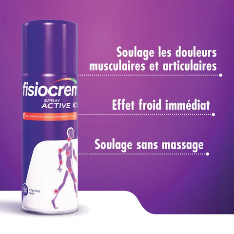 Flacon Fisiocrem Spray Active Ice 150 ml, spray froid naturel pour soulager douleurs musculaires et articulaires.