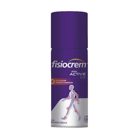 Flacon Fisiocrem Spray Active Ice 150 ml, spray froid naturel pour soulager douleurs musculaires et articulaires.