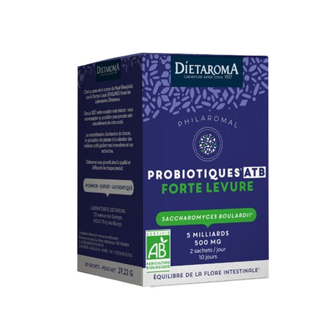 Boîte Probiotiques ATB Forte Levure 20 sachets Dietaroma – complément flore intestinale pendant antibiotiques fabriqué en France