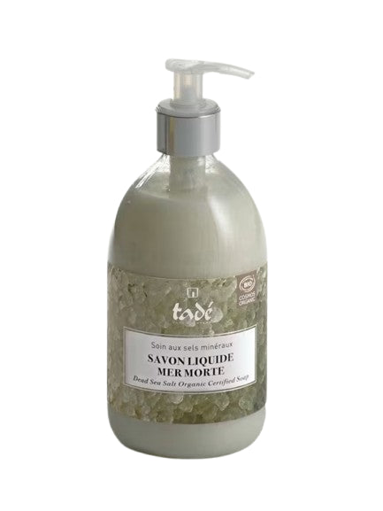 Savon Liquide Sel de la Mer Morte Bio 500 ml Tadé, savon liquide bio nourrissant et purifiant.