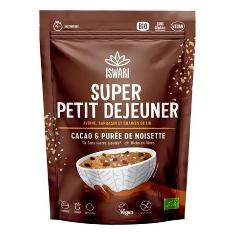 Super petit-déjeuner Cacao et Purée de noisette-360g-Iswari