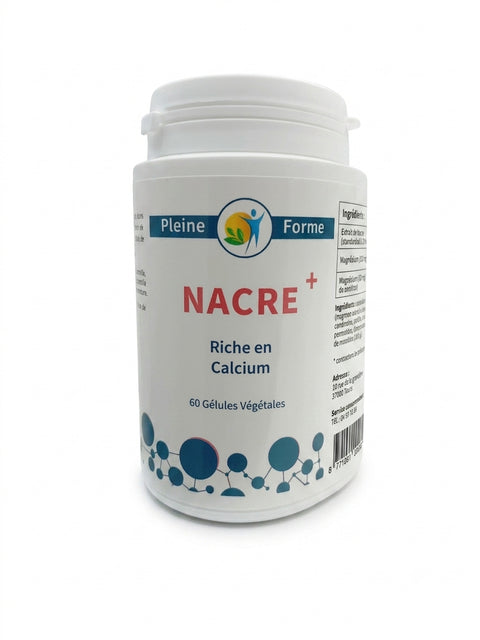 Soutenez votre capital osseux avec Nacre+. Riche en calcium biodisponible issu de nacre pure et de lithothamne. Idéal pour os, articulations et ongles. 60 gélules – Commandez maintenant !