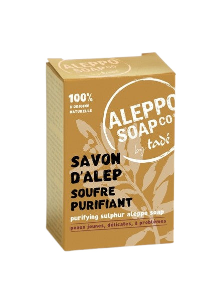 Pain Savon d'Alep Soufre Purifiant 150 g Tadé, savon traditionnel pour peaux grasses et acnéiques