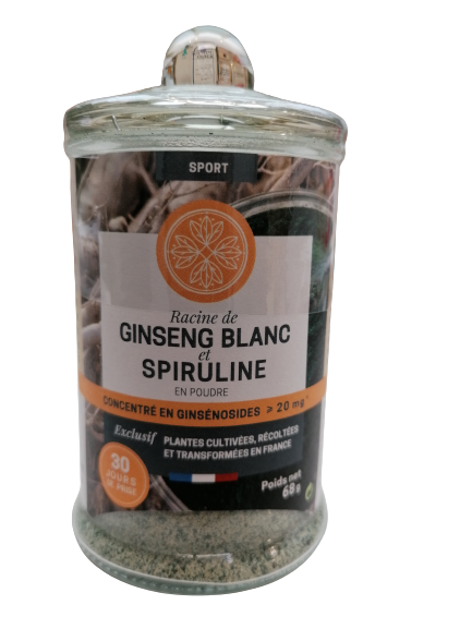 Ginseng blanc et spiruline en poudre-68g-Jardins d'Occitanie