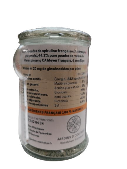 Ginseng blanc et spiruline en poudre-68g-Jardins d'Occitanie