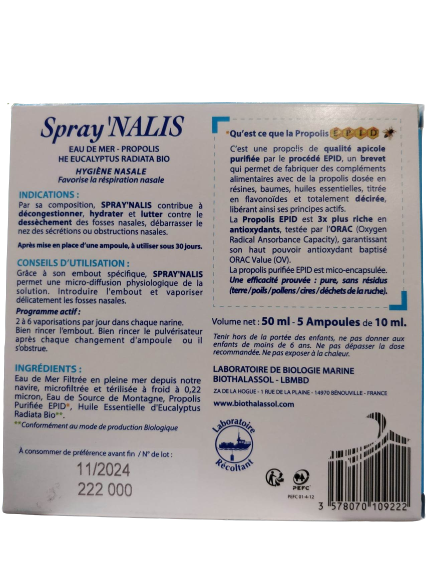 Spray'Nalis-décongestionnant nez-5 Ampoules-Biothalassol