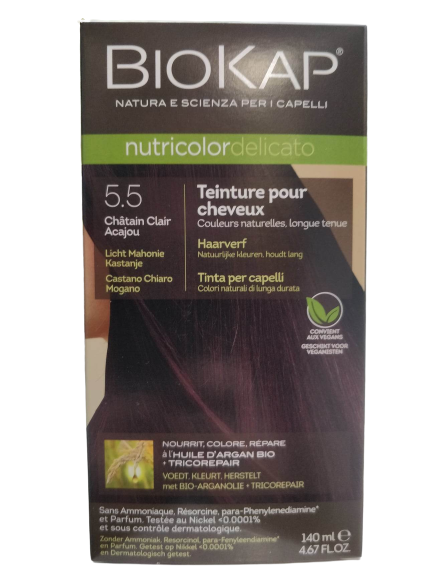 Tinte Nutricolor Delicato 5.5 Castaño Claro Caoba - 140 ml - Biokap