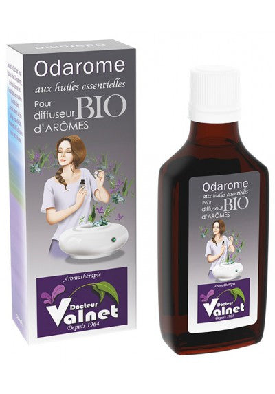 Flacon Odarome Bio 50 ml Docteur Valnet – préparation aromatique 100 % bio pour diffusion d’ambiance.