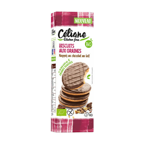 Gluten-free biscuits with organic seeds, milk chocolate-150g-Céliane