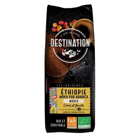 Paquet Café Moulu Éthiopie Moka Pur Arabica Bio Équitable 250 g Destination – arabica fin et fruité bio équitable.