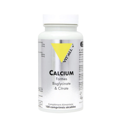 Calcium Formes Bisglycinate et Citrate-100 comprimés-Vit'all+