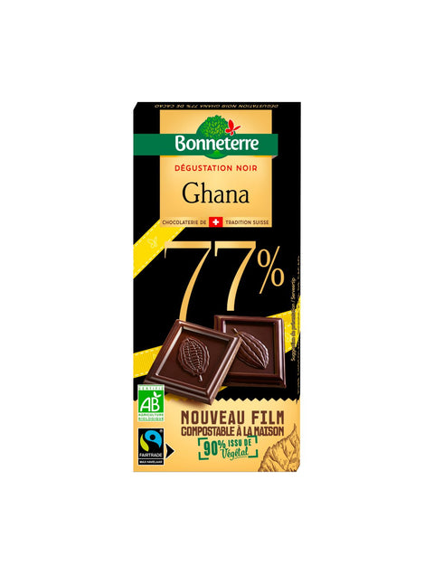 Organic Dark Chocolate 77% Ghana-80g-Bonneterre
