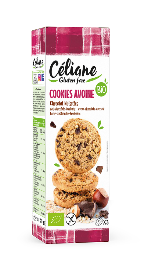 Cookies sans gluten Avoine chocolat Noisettes-120g-Céliane