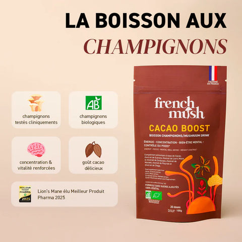Cacao Boost Bio 100g French Mush | Lion's Mane, Cordyceps, NordRelease®