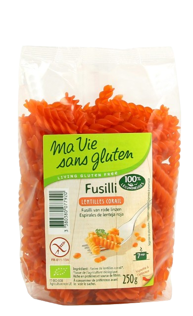 Fusilli Organic Coral Lentils-250g-My gluten-free life