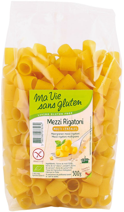Mezzi Rigatoni Bio-SIN GLUTEN-multi-cereal-500G-Mi vida sin gluten