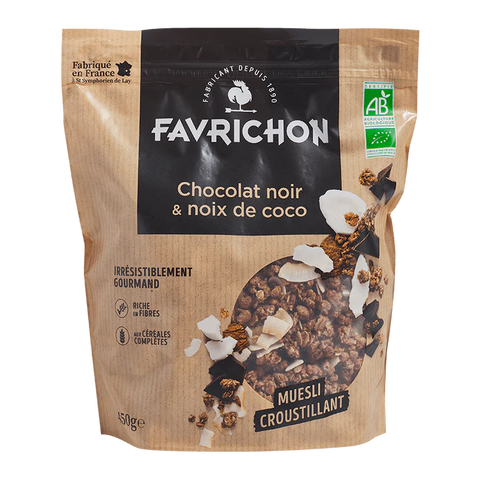 Muesli crujiente de chocolate negro y coco ecológico-450g-Favrichon