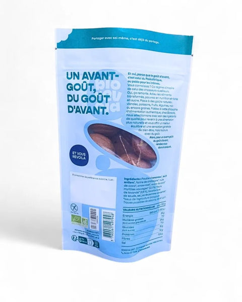 Sachet de Paleo Cookie Le Relax BioRévola 115g, biscuits bio sans gluten avec lavande et myrtilles pour pause relaxante.

