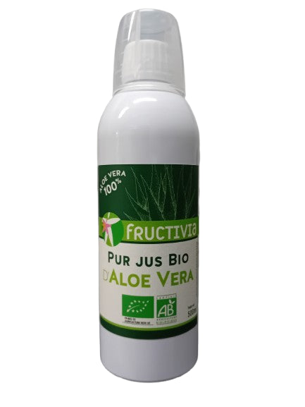 Jus d’Aloé Vera Bio 500 ml Fructivia : 100% pur jus de feuilles fraîches d’Espagne.

