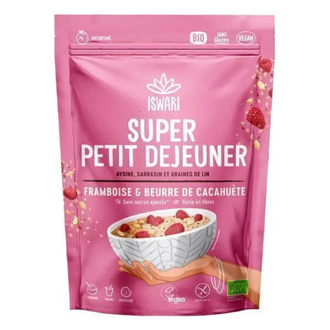 Super Petit Déjeuner Framboise, Beurre de Cacahuète-360g-Iswari