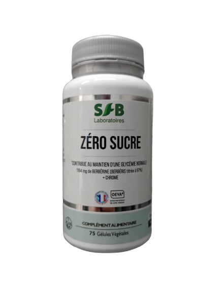 Pilulier de Zéro Sucre Berbérine + Chrome 75 gélules SFB Laboratoires, complément bio pour réguler glycémie et métabolisme.

