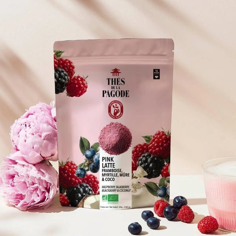 présentation Pink Latte Fruits Rouges Coco Vanille Bio-80g–Thés de la Pagode