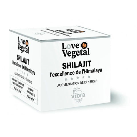 Pot Shilajit Résine Pure 50g Love Vegetal Vibra, complément himalayen 75% fulvic acid pour énergie et détox.

