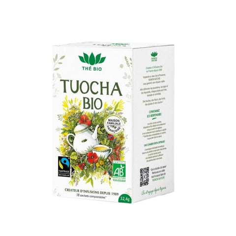 Boîte Tuocha Bio 18 sachets Romon Nature, infusion thé Pu Erh détox et digestive bio Fairtrade.

