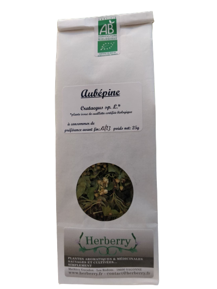 Organic hawthorn flowering tops for herbal teas - 25g bag - Herberry