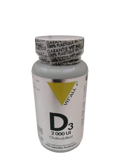 Vitamina D3- 2000UI Colecalciferol-250 cápsulas-Vit'all+