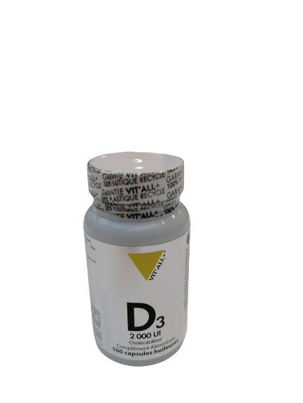 Vitamina D3- 2000UI Colecalciferol-250 cápsulas-Vit'all+