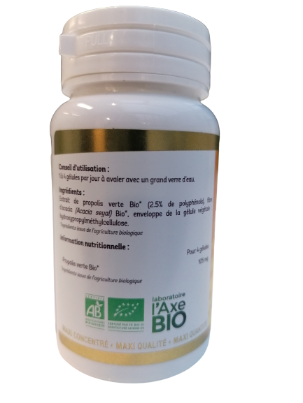 Organic green propolis-60 capsules-Trésor des Abeilles.