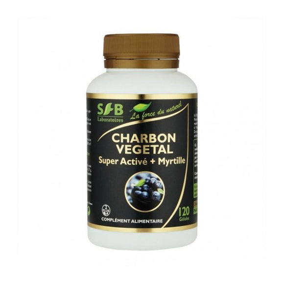 Charbon végétal super activé + myrtille - 120 gélules-Sfb 