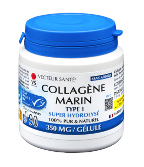 Colágeno marino tipo 1 hidrolizado-90 cápsulas-Vector de salud