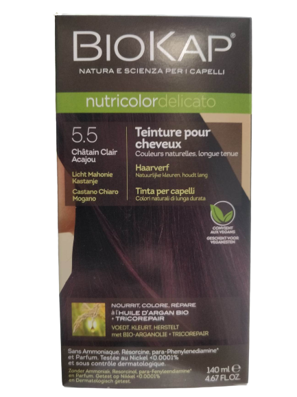 Nutricolor Delicato 5.5 Light Brown Mahogany Hair Color - 140 ml - Biokap