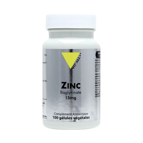 Zinc Bisglycinate 15mg-100 vegetable capsules-Vit'all+